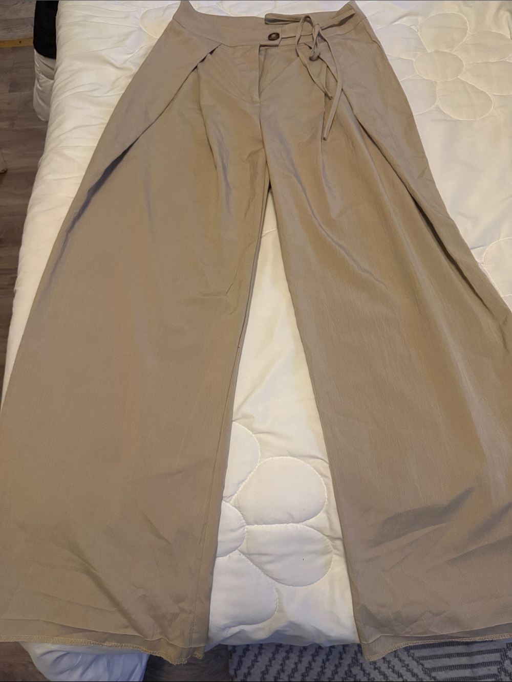 Asymmetrical, overlap drape casual pants